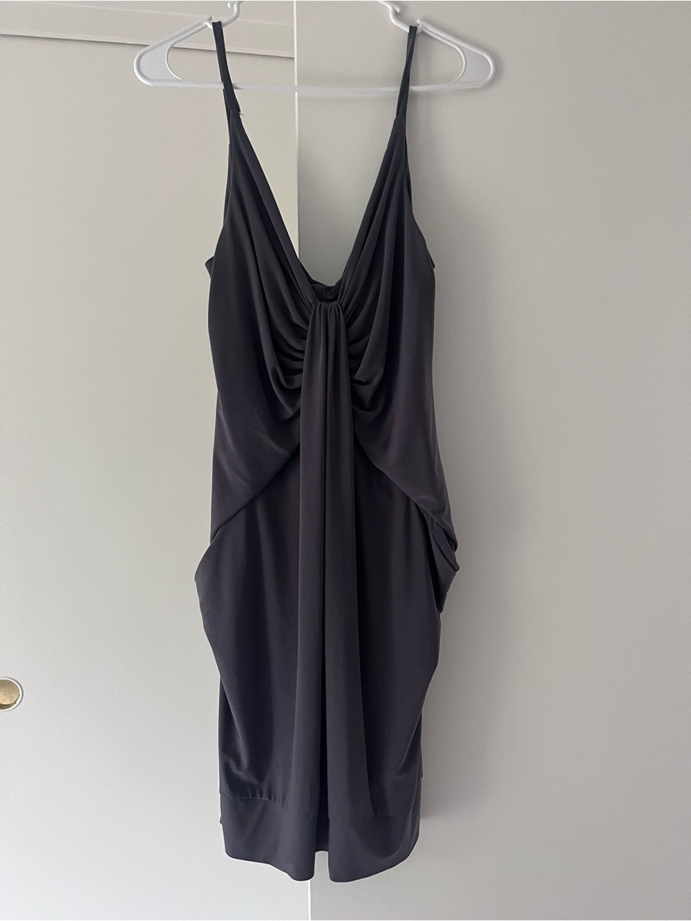 Short Gray Draped Cowl Mini Dress